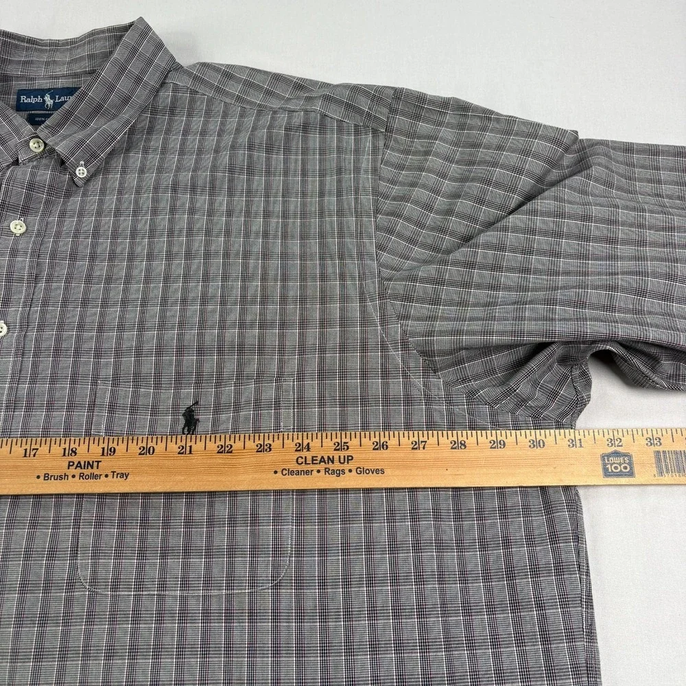 Polo Ralph Lauren Shirt Mens 3XB Big Gray Plaid Button Up‎ Long Sleeve